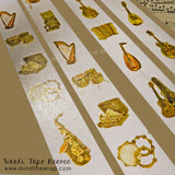 NEW Musicians Washi Tape with Gold Foil - Girls with Musical Instruments -  30mm Wide - Violin Cello Guitar Flute Music Concert Recital
