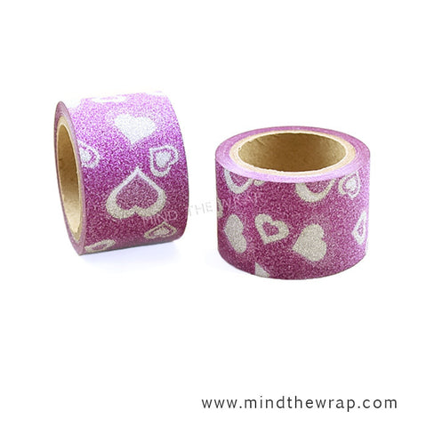 Purple Hearts Wide Glitter Tape - 30mm x 5m - Beautiful Sparkle - Decoration Card Making Craft Supply