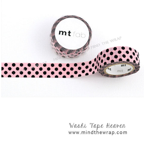 mt fab Flocked Pink and Black Polka Dots Japanese Washi Tape - 15mm x 3m - Fuzzy Raised Dots Fun Retro Colors