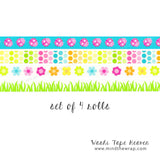 4 rolls - Spring Garden Washi Tape Set - 12 yards each - Doodlebug Little Ladybugs Rainbow Dots Playful Posies Green Grass