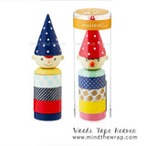 3 rolls - Masté Washi Tape & Holder - Adorable Wooden Elf Stores a Stack of 3 Tapes - Christmas Gift Set