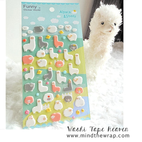 Alpacas and Sheep 3-D Stickers - Dimensional Puffy Animals White Pink & Gray - Scrapbook Kids Craft Supply Planners Decoration