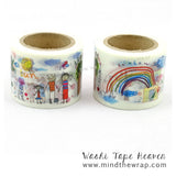Kids Drawing Washi Tape - wide 38mm x 10m - Limited Edition Childrens Art Rainbow Family Birthday - Scrapbooks Photos Planners Decoration