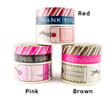 3 rolls "Gift Wrap" Japanese Washi Tape Set - 25mm & 10mm x 15m each roll - Pink and Brown Tags Labels Sentiments Stripes