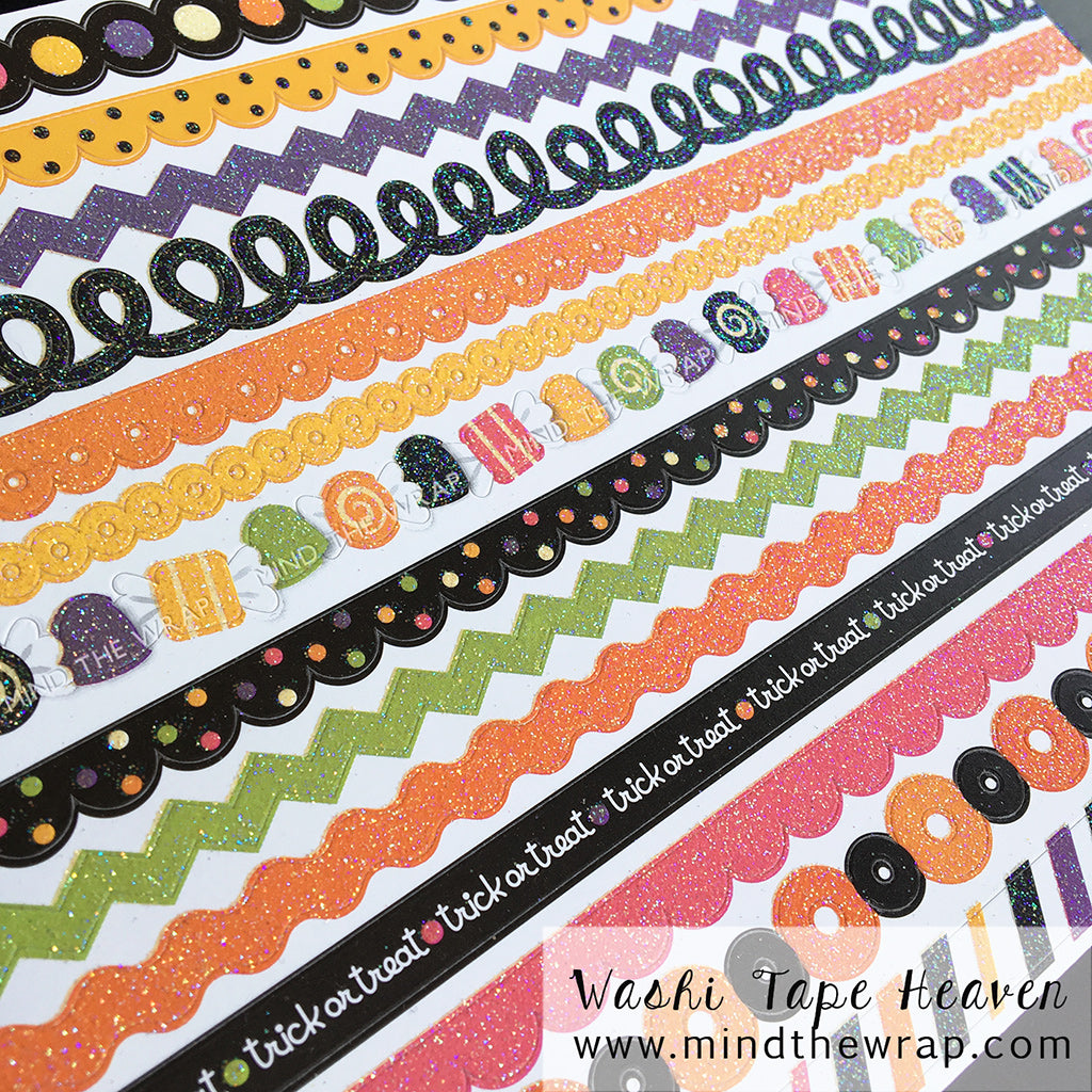 Halloween Border Stickers with Glitter - Doodlebug Design - 14 Cardstock Borders - 12 inches long - Planners Scrapbooking Cards