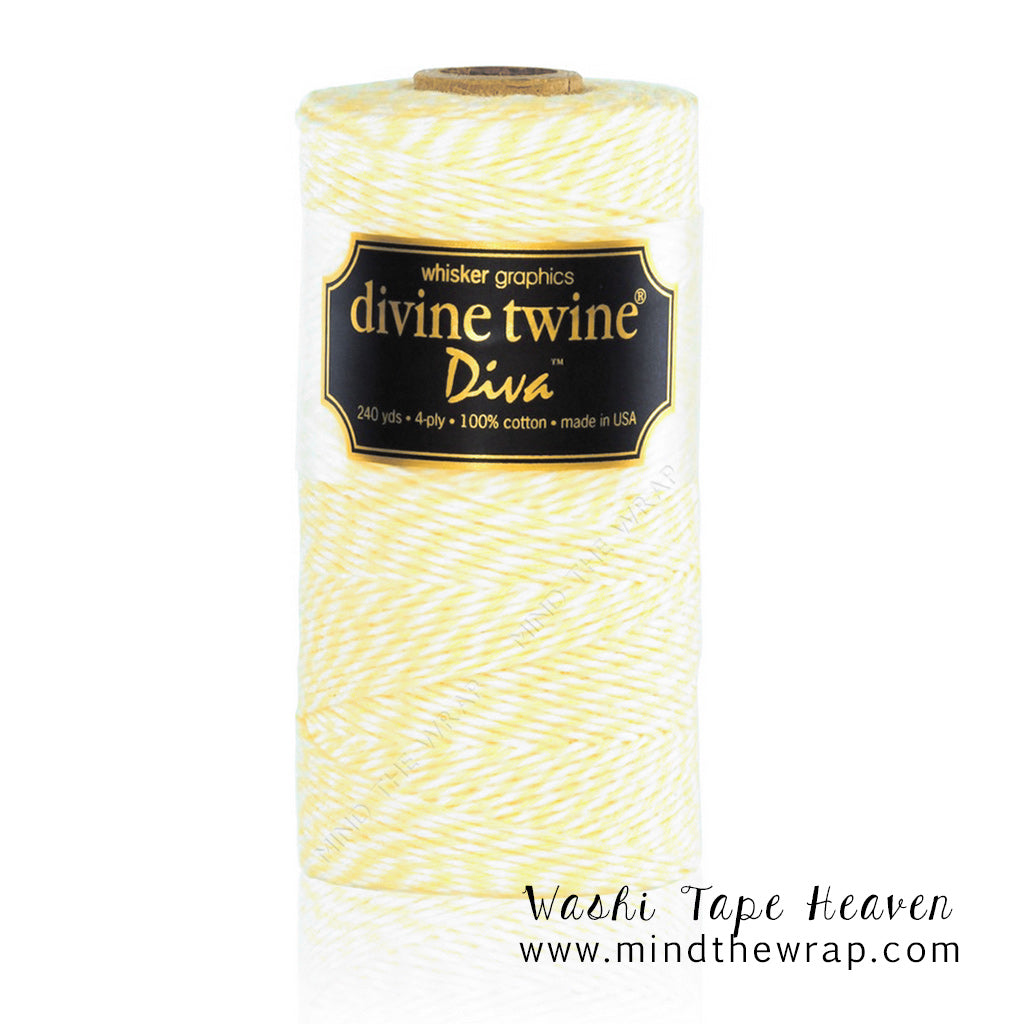 Pastel Yellow Bakers Twine - 240 yards - Divine Twine Diva Lemonwood - Yellow and White Stripe