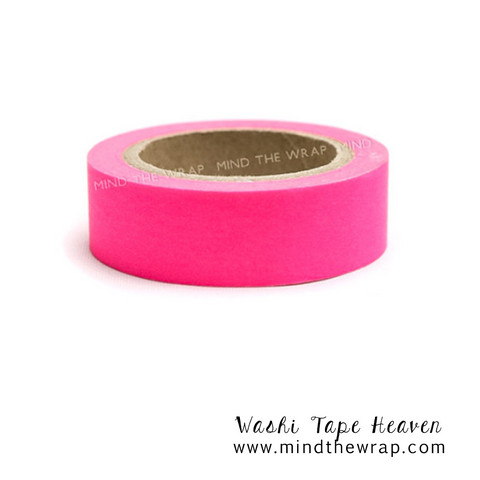 Neon Pink Washi Tape - 15mm x 10m - Fluorescent Hot Pink - Scrapbooking Collage Supply Planners Decoration Wall Art