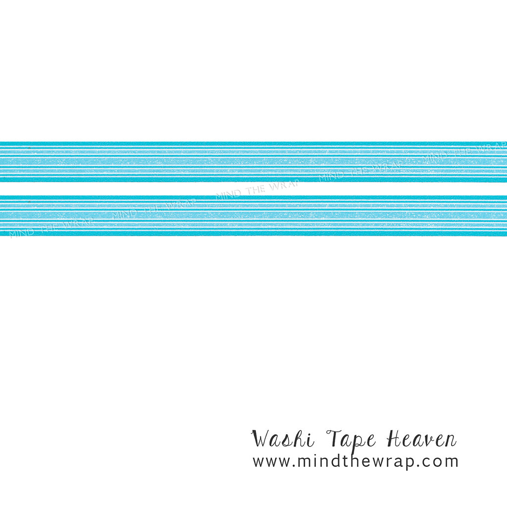 Aqua Blue Stripe Washi Tape - 15mm x 10m - Two tone Horizontal Ribbon Stripes - Planners Decoration Papercraft Supply