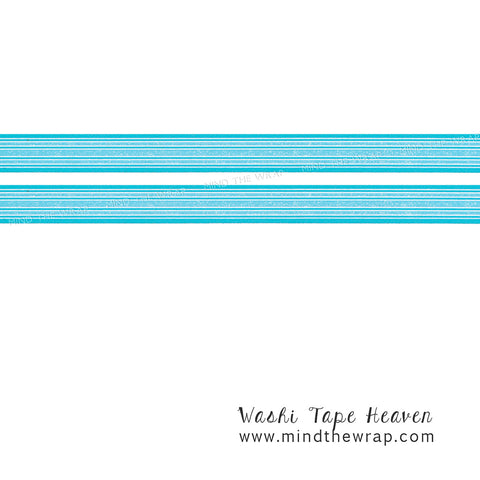 Aqua Blue Stripe Washi Tape - 15mm x 10m - Two tone Horizontal Ribbon Stripes - Planners Decoration Papercraft Supply