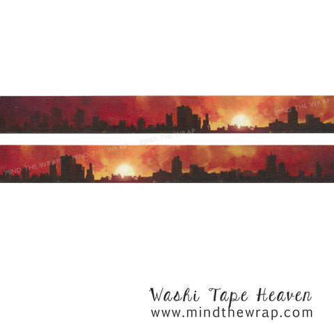 Sunrise Washi Tape - "City at Dawn" 20mm x 10m - Skyline Morning Daybreak Fantasy Landscape Story Tape