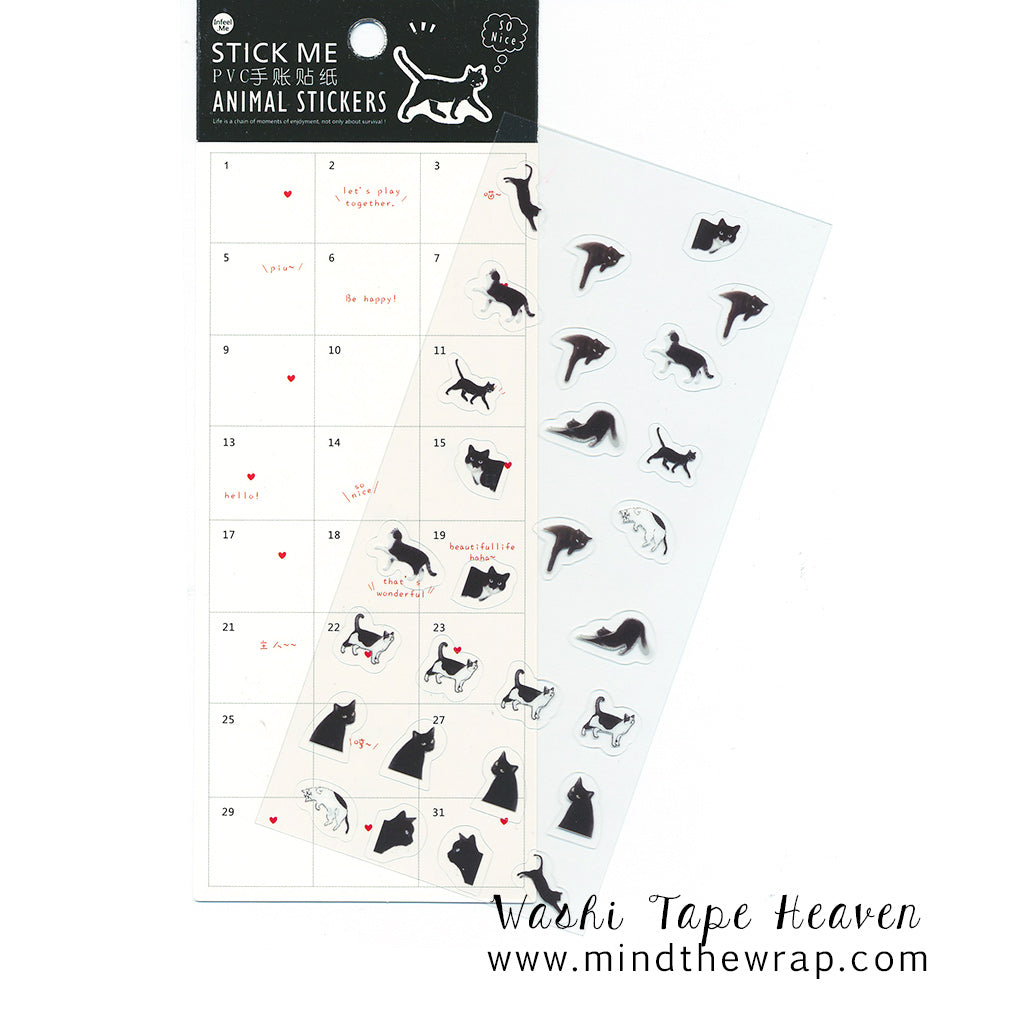 Black Cats Planner Stickers - Cats Pose on Lines to Decorate Planners Notebooks Calendars Diary Journals