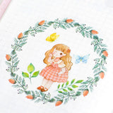 2 rolls, Garden Girls Washi Tape Set - Wide 45 & 35mm - Pastel Watercolor Little Girls and Flowers - Collage Planners Scrapbooking