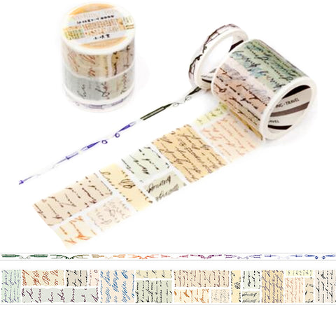 2 rolls Vintage Manuscript Washi Tape Set - 40mm wide Script plus 8mm Pens - Writers Journals Diaries Planners