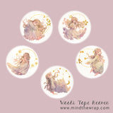Girls with Golden Hoops Washi Tape - Angelic Children Gold Foil Flowers Butterflies Stars Hearts - Dreamy Pastel Watercolor - 35mm x 5m