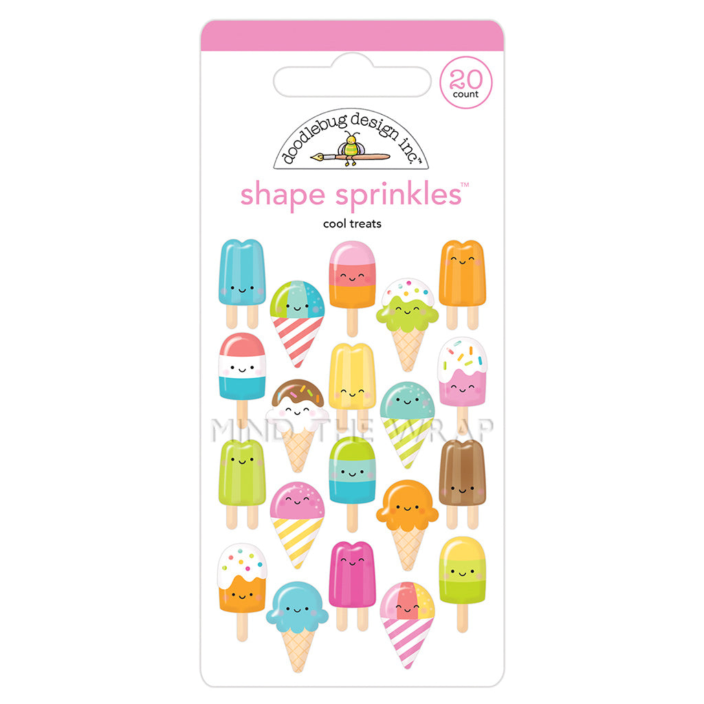 Cool Treats Enamel Stickers - Doodlebug  3-D Shape Sprinkles - Sweet Sumer Collection - Popsicles Ice Cream Snow Cones