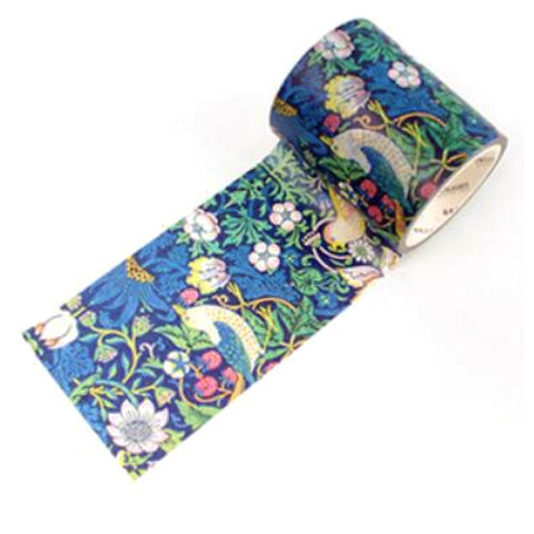 William Morris Washi Tape - Strawberry Thief Birds and Flowers Navy Blue Vintage Floral -  50mm x 5m