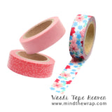 3 rolls Pink Washi Tape Set - 15mm x 10m each - Solid Pink Tropical Flowers Coral Sprigs -  Planners Decoration Scrapbooking Card-making