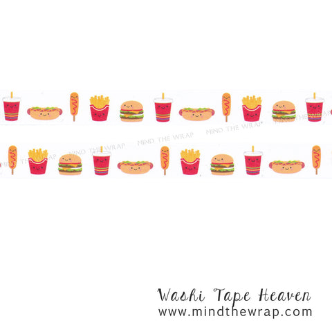 Burgers & Fries Washi Tape - Doodlebug Perfect Combo - Fast Food French fries Hotdogs Big Mac Milkshake - 12 yards