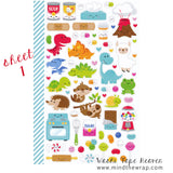 Planner Stickers - Doodlebug "So Much Pun" Mini Icons - 2 Different Sheets - Dinosaurs Outer Space Bandaids Fast Food Candy Tacos