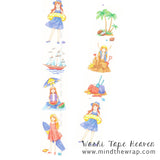 NEW Beach Girls Washi Tape - 38mm Wide - Sandcastles Palm Trees Beach Umbrella at the Seashore  - Tropical Vacation Collage