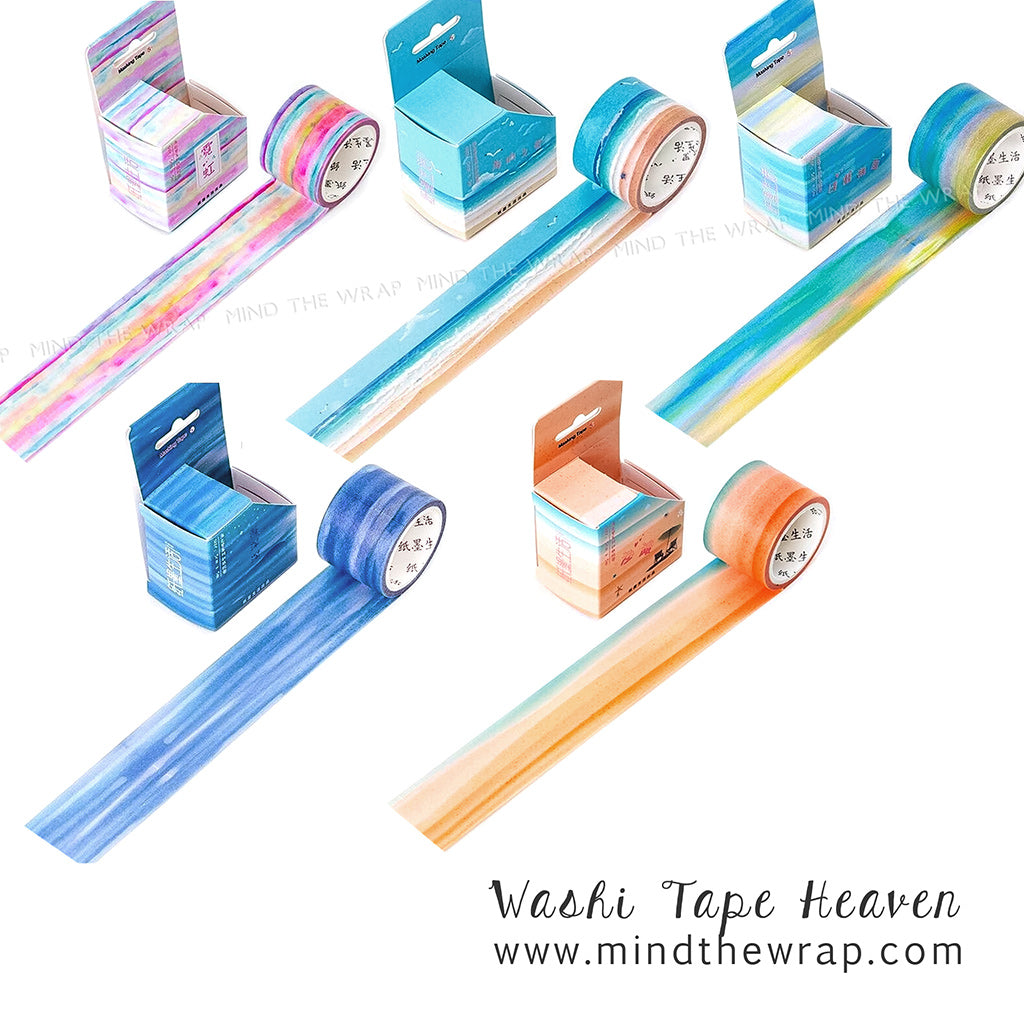 NEW Sea Sand & Sky Washi Tape - Choose from 5 Watercolor Designs - 30mm Wide -  Sunset - Beach - Abstract Horizon - Blue Sea - Pink Sands