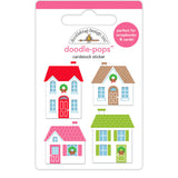 NEW Christmas Stickers - Doodlebug Design "Christmas Town" Cardstock Icons - Santa Reindeer Snowman Christmas Tree Family Holiday Home