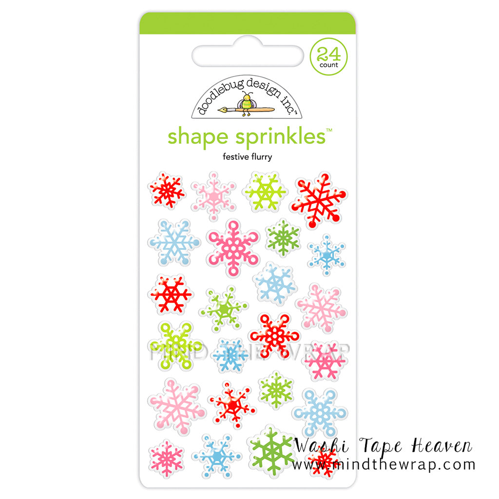 NEW Snowflakes 3-D Enamel Stickers - Doodlebug Design "Festive Flurry" Sprinkles - 24 pieces Glossy Dimensional Embellishments