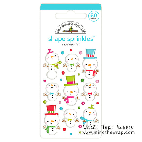 NEW Snowmen 3-D Enamel Stickers - Doodlebug Design "Snow Much Fun" Shape Sprinkles - 28 pieces Glossy Dimensional Embellishments