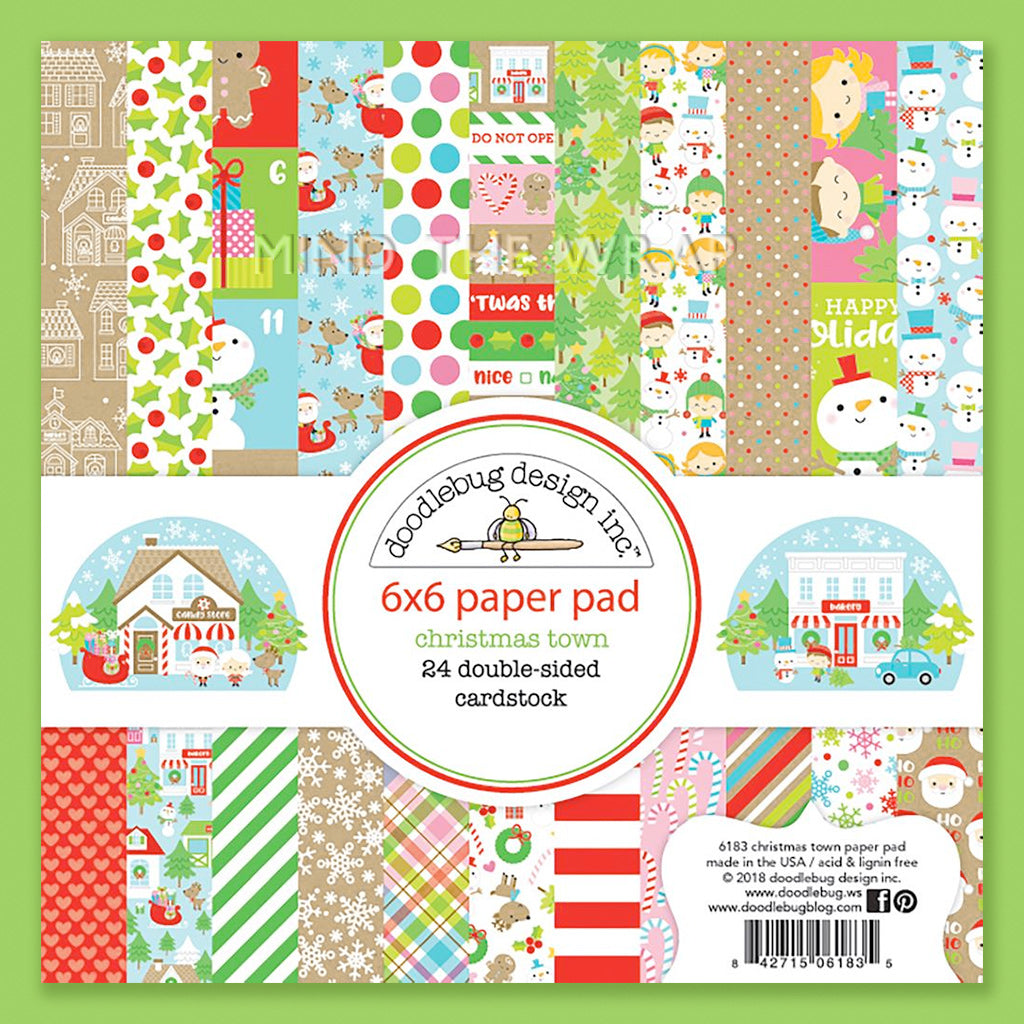 NEW Christmas Paper Pad - Doodlebug Design 6 x 6 inch Double-sided Card-stock - 24 designs Christmas Town Collection