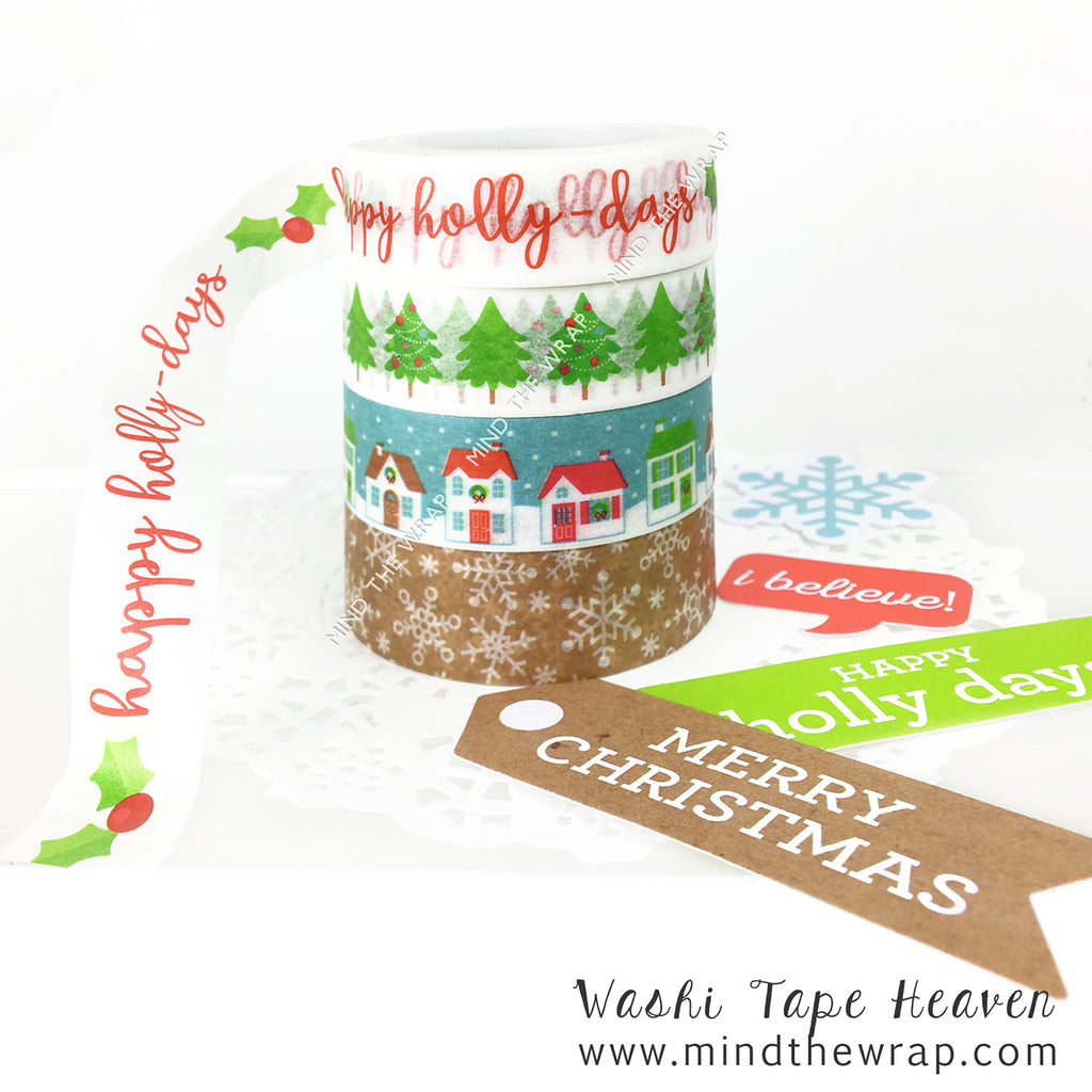 NEW Christmas Washi Tape Set - 4 rolls - Doodlebug Design Holiday Collection - 12 yards each - Planners Scrapbooks Gift Wrap Cards