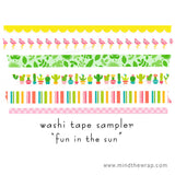 Tropical Washi Tape Sampler - Doodlebug Fun in the Sun Collection - 6 Designs 1 yard each - Flamingo Palm Leaves Cactus