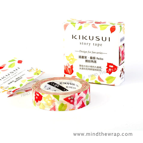 Bougainvillea Washi Tape - Abstract Floral Tropical Flower petals - 15m long Kikusui Story Tape