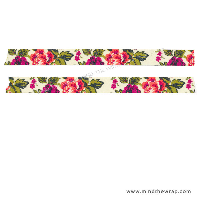 Vintage Roses Floral Washi Tape - 15mm x 10m - Planners Decoration Scrapbooks Collage Papercraft Supply