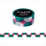 Masté "Retro Dots" Japanese Washi Tape - 15mm x 7m - Hot Pink and Green Circle and star pattern  - Gift Wrap Collage art supply