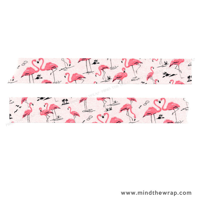 Masté Flamingo Japanese Washi Tape - Wide 25mm x 7m - Florida Vacation Fun Zoo Animals - Coral Pink and Black
