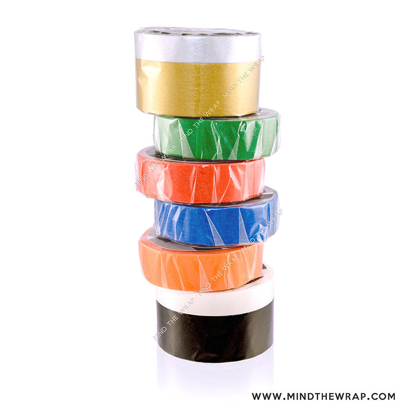 8 rolls Solid Color Washi Tape Set - Free Storage Box - extra long 12m Top Quality - Gold & Silver Metallics  - 10mm 15mm and 20mm widths