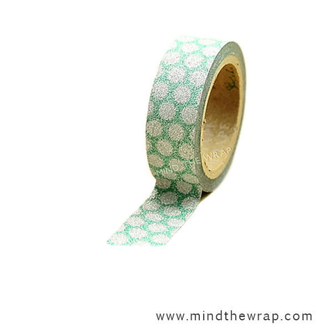 Green Polka Dots Glitter Tape - 15mm x 5m - Card-making Craft Supply Planners Decoration Gift Wrap