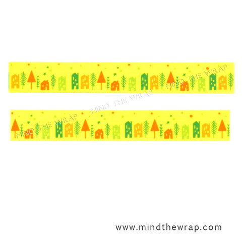 Starry Town Washi Tape - 15mm x 10m - Bright Yellow Green Orange Red - Gift Wrap Planners Scrapbooks Decoration