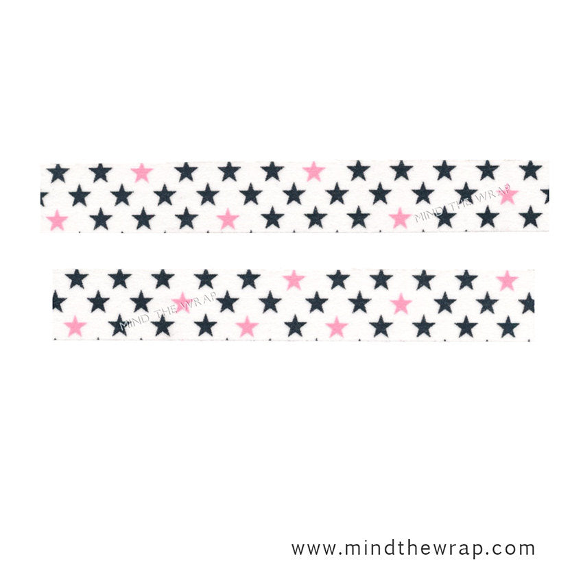Pink and Black Stars Washi Tape - 15mm x 10m - Planners Scrapbooks Holiday Gift Wrap