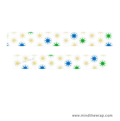 Starburst Washi Tape - Gold Metallic, Green and Blue Stars - 15mm x 10m - Holiday Gift Wrap Planners Decoration Scrapbooking