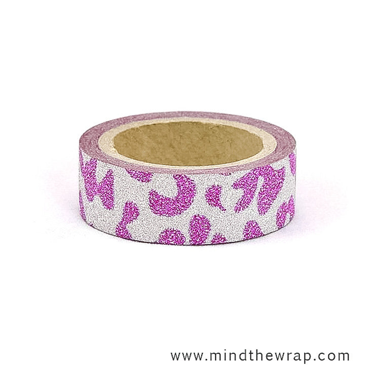 Hot Pink Leopard Print Glitter Tape - 15mm x 5m - Craft Supply Planners Decoration Party Gift Wrap