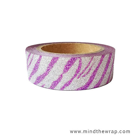 Hot Pink Tiger Print Glitter Tape - Pink and Silver 15mm x 5m - Craft Supply Planners Decoration Card Making Gift Wrap