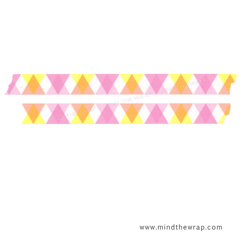 mt "Triangles and Diamonds" Japanese Washi Tape - Pink and Yellow Geometric Pattern - 15mm x 10m - Papercraft Supply