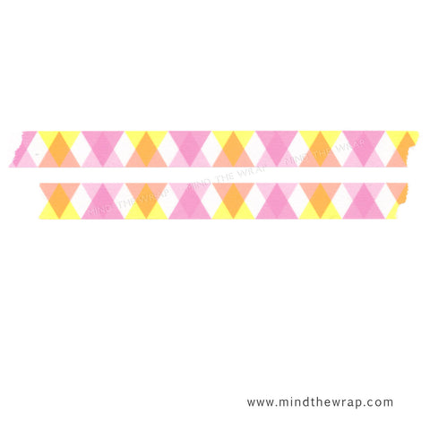 mt "Triangles and Diamonds" Japanese Washi Tape - Pink and Yellow Geometric Pattern - 15mm x 10m - Papercraft Supply