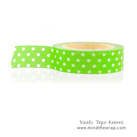 Spring Green Polka Dots Washi Tape - 15mm x 10m - Planners Decoration Scrapbooks Collage Card-making
