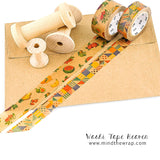Sampler mt Limited Edition Retro Fruit & Patchwork Waxed Paper Tape - 2 yards each on a Large Wooden Spool