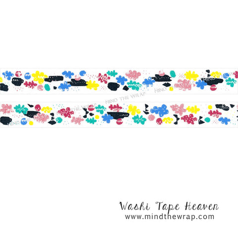 Aimez le Style "Happy Clouds" Washi Tape - Abstract Colorful Hand drawn Clouds - 15mm x 7m - Planners Decoration Cards Collage