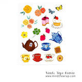 Aimez le Style British Tea Time Stickers plus Labels & Seals - 62 pcs - Teapot Teacup Biscuits Cake Roses Butterflies