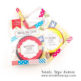 2 rolls - Slim Patchwork Washi Tape Set - 7.5mm x 8m each - Red and Turquoise, Hot Pink and Yellow Stripes and Dots