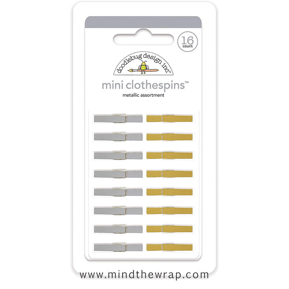 Doodlebug 1-inch Mini Clothespins - 16 count - Silver & Gold Metallic –  MindTheWrap